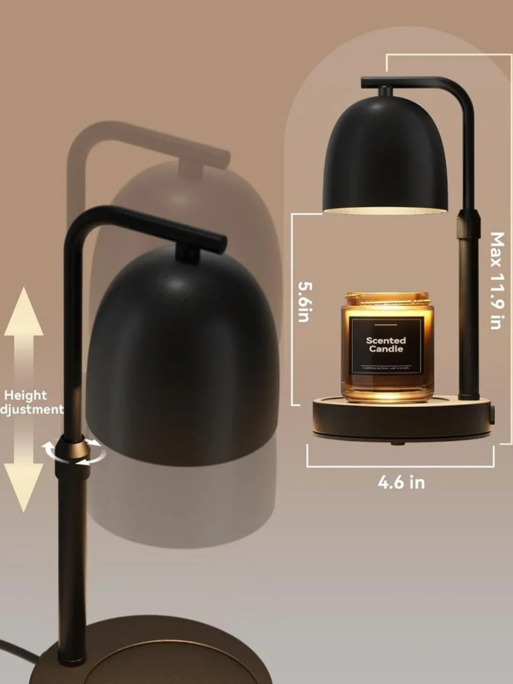 Dimmable Candle Warmer Lamp with Timer & Adjustable Height - Perfect for Home
